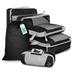 6PCS Travel Compressed Packing Cubes Storage Organizer Set With Shoe Bag Mesh Visual Luggage Portable Lightweight Suitcase Bag 1