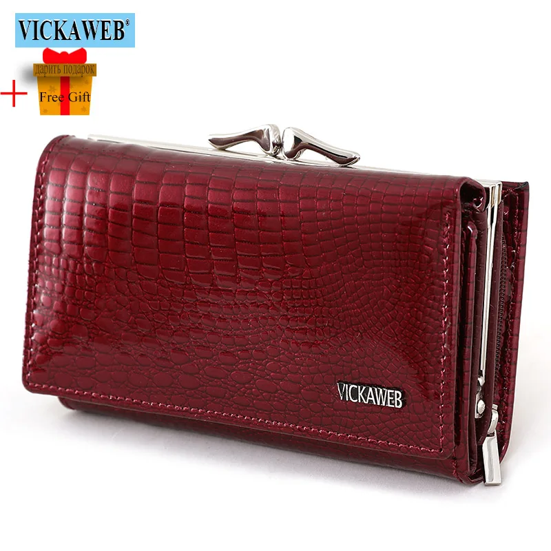 Free Gift Women Genuine Leather Short Wallet Female Fashion Purses Ladies Alligator Hasp & Zipper Small Coin Bag AE2155 4