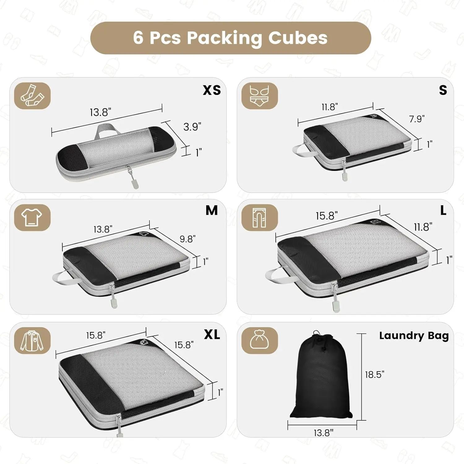 6PCS Travel Compressed Packing Cubes Storage Organizer Set With Shoe Bag Mesh Visual Luggage Portable Lightweight Suitcase Bag 3