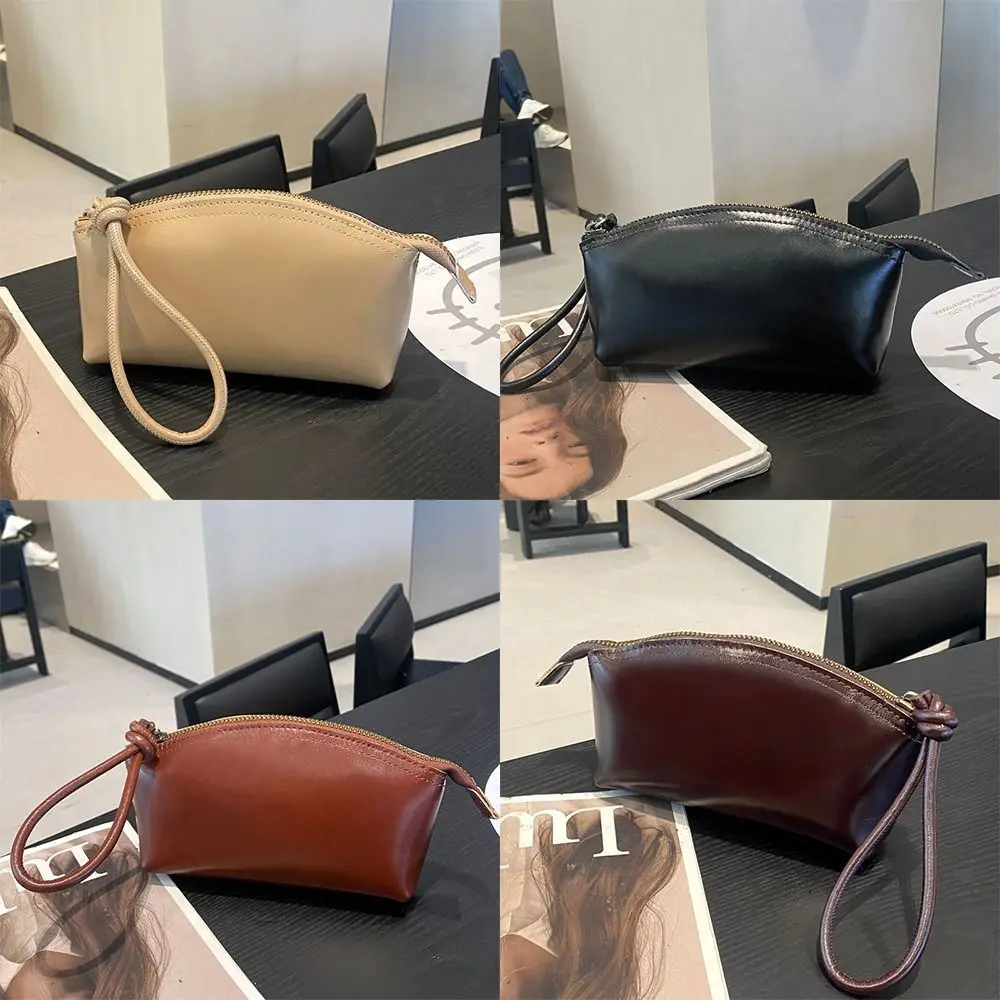 Large Capacity Vegetable Tanned Leather Handbag Light Luxury Lightweight Shell Clutch Bag Simple Design Wrist Coin Purse 4