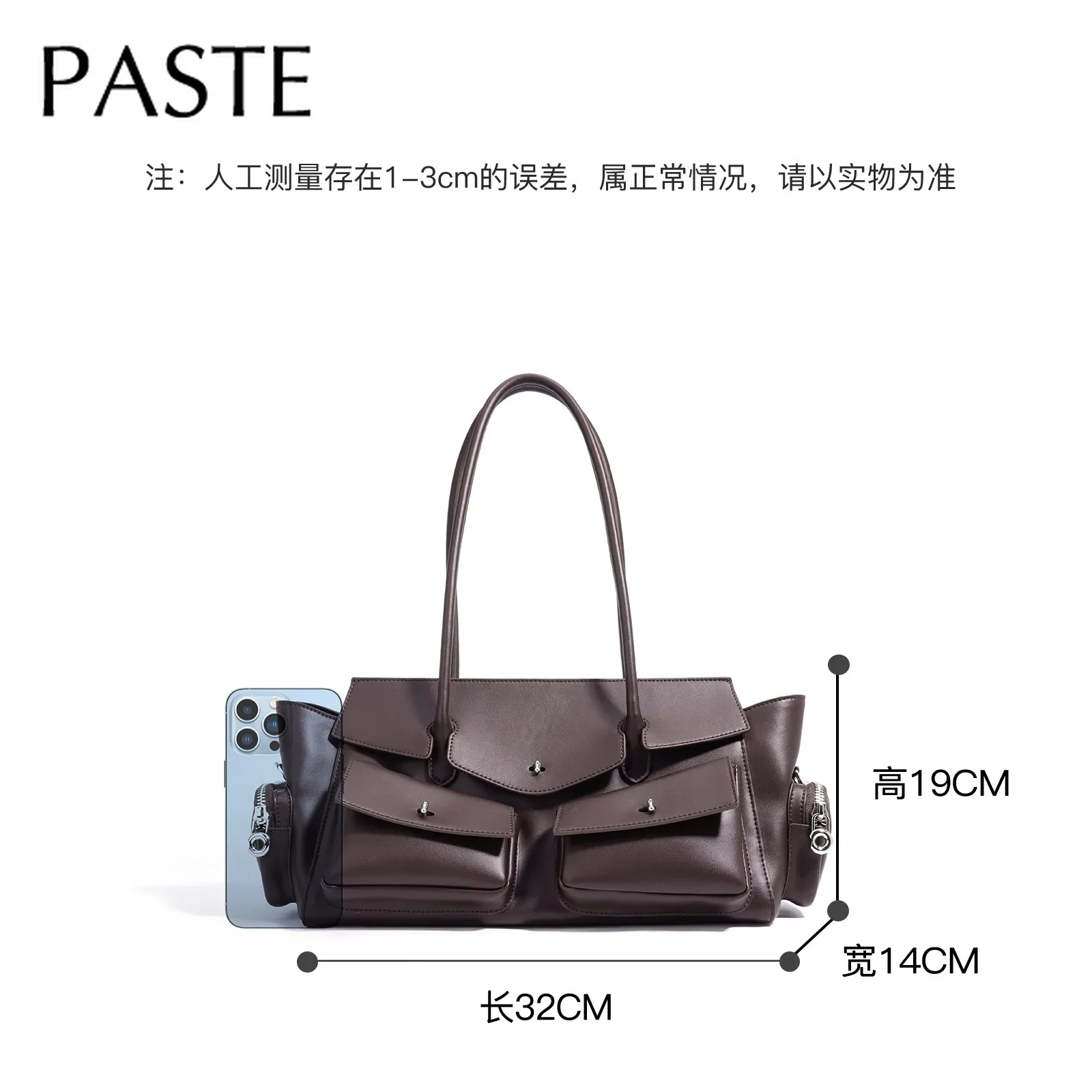 Motorcycle Style Multiple Pockets Design Large Tote Glossy Split Cow Leather Women Handbag Vintage Shoulder Bag Long Handle 6
