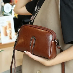 Women's cowhide mobile phone handbag wallet women's oil wax leather small crossbody bag women fashion designer mini shoulder bag 1