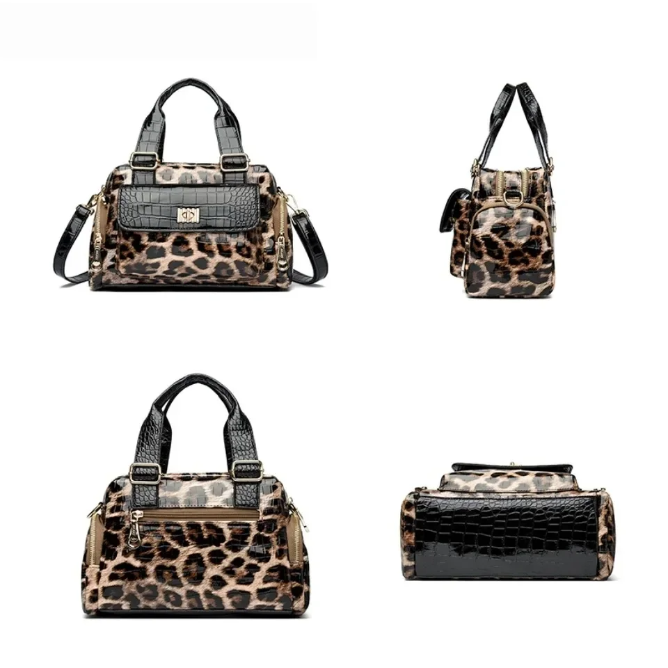 VANDERWAH Fashion Leopard Print Luxury Boston Bag Women Designer High Quality Faux Leather Shoulder Crossbody Bolso 6