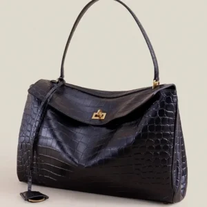 Office Ladies Elegant Black Single Shoulder Bag Cowskin Genuine Leathe Tote Handbag Hasp Designer Fashion Women Messenger Bag 1