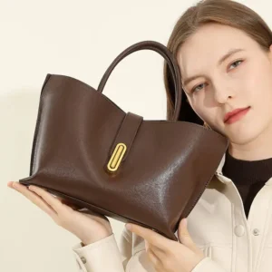 Women New Top Layer Vegetable Tanned Leather Tote Niche Fashion Commuter Handbag Women's Crossbody Bag Leather Handbags Female 1