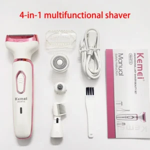 Kemei 4 In 1 Electric Lady Shaver Armpit Bikini Arm Leg Face Mustache Removal Painless Cordless Trimmer Razor Gift Women KM-6713 1