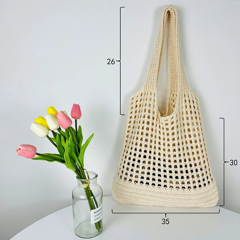 Vintage Hollow Design Woven Women Shoulder Bag Knitting Large Capacity Handbags Summer Travel Shopper Tote For Ladies Beach Bags 6