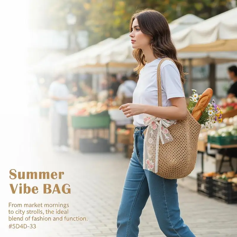 Woven Large Capacity Women's Shoulder Bag Handmade Perfect for Beach Adventures and Daily Essentials 5