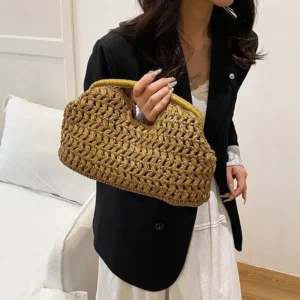 New Summer Beach Bags for Women Clutch Bag Luxury Designer Straw Bags Tote Handbag Fashion Woven Rattan Bags Female Travel Purse 1