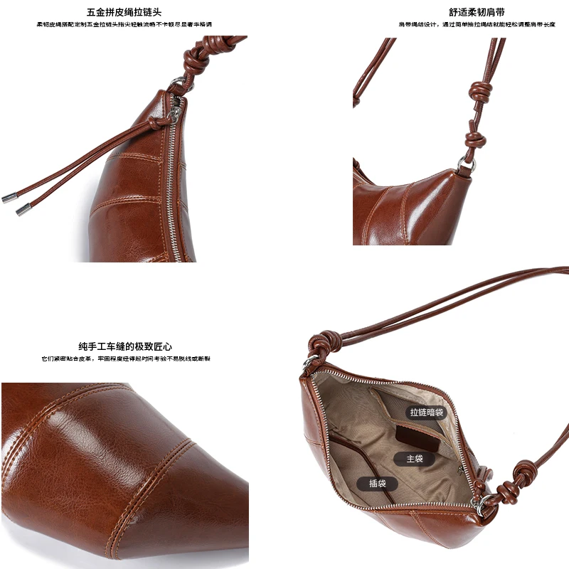 2026 new women's Mini cowhide leather Crossbody handbag luxury designer Lady commuting Shoulder Bag Oil Wax Leather Cowhorn bag 6