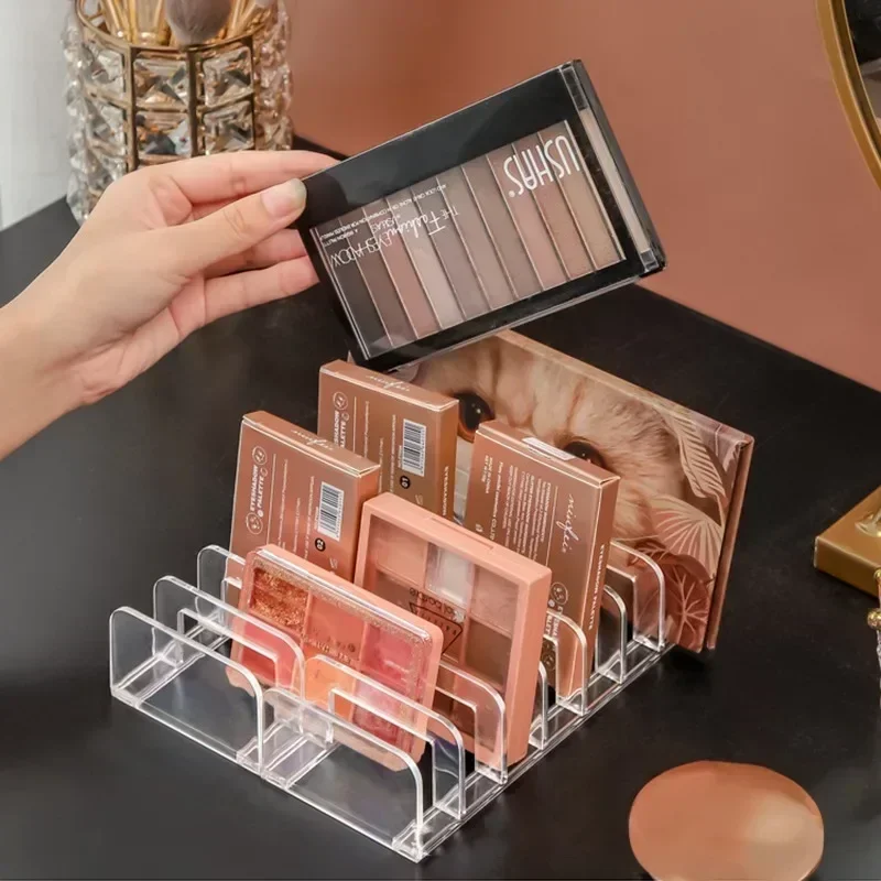 Clear Acrylic Makeup Organizer - Eyeshadow Palette Display Stand & 7 Slot Lipstick Holder Space Saving Vanity Desk Storage 3