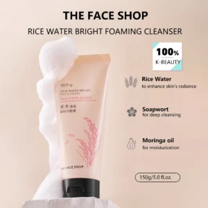 THE FACE SHOP RICE WATER BRIGHT FACE CLEANSER 150g,Luxurious Foam​,Nourishing,Moisture-Retaining,Korean Skincare,Korean Makeup 1