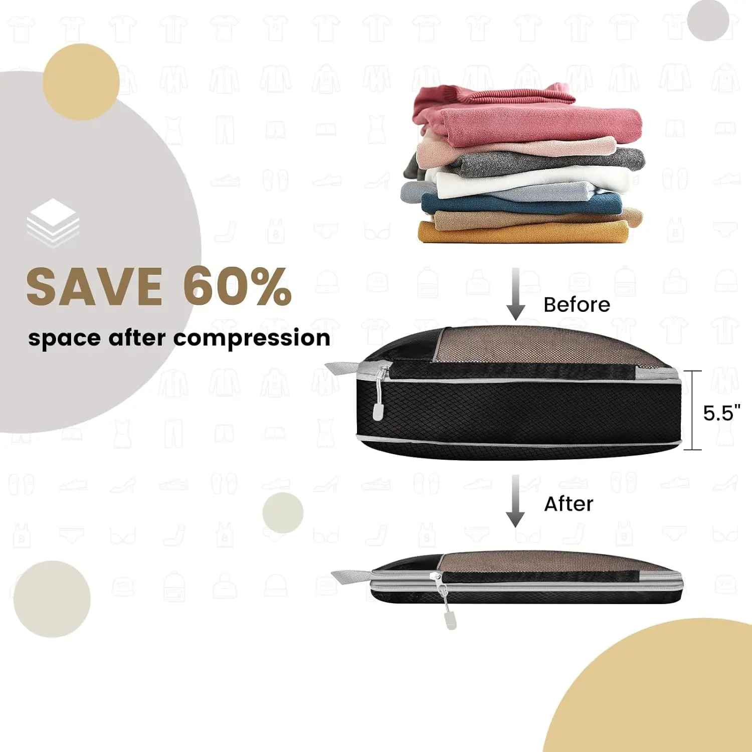 6PCS Travel Compressed Packing Cubes Storage Organizer Set With Shoe Bag Mesh Visual Luggage Portable Lightweight Suitcase Bag 5