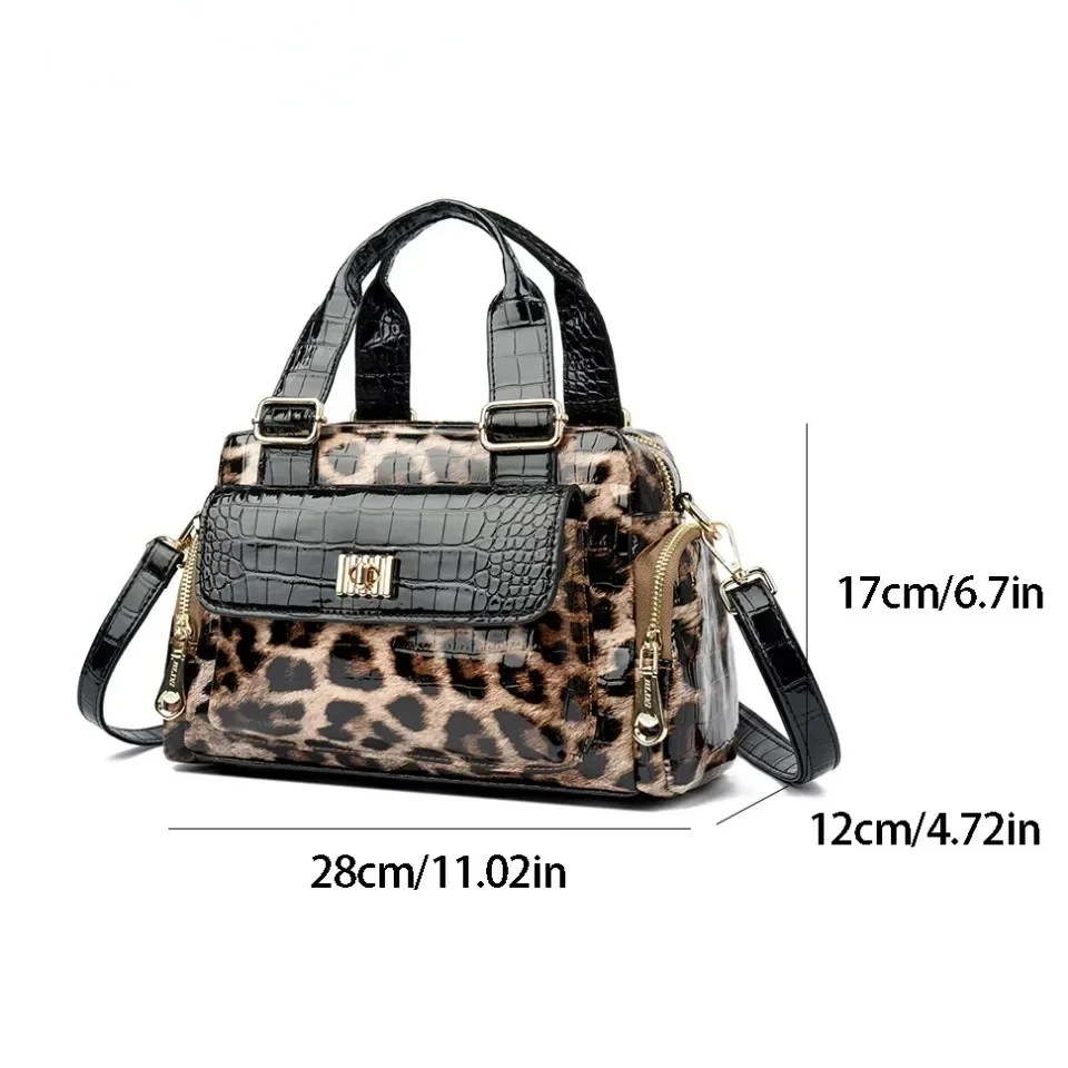 VANDERWAH Fashion Leopard Print Luxury Boston Bag Women Designer High Quality Faux Leather Shoulder Crossbody Bolso 4