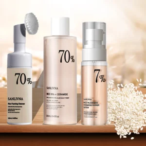 Rice Toner 70% Rice Extract Serum with Niacinamide, Rice Cleansing Foam, Deep Cleansing, Moisturizer for Dry Skin, Skin Care Set 1