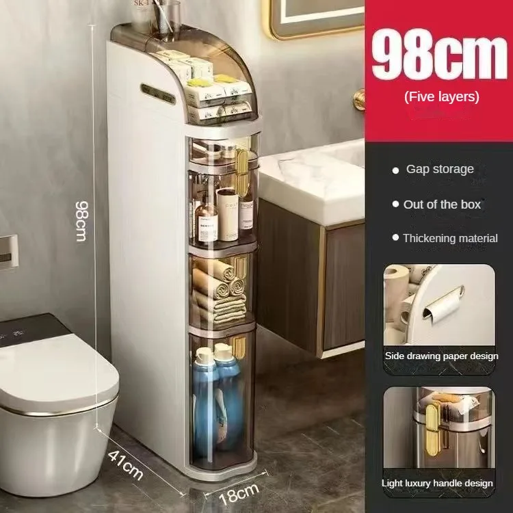 Narrow Bathroom Storage Cabinet With Waterproof Plastic Shelves Free-Standing Organizer Rack for Tight Spaces 3/4/5 Tier 6