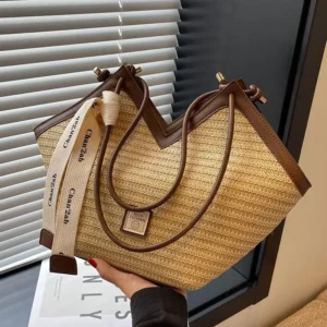 Straw Leisure Capacity Beach Shoulder Bag Retro Handmade Woven Shoulder Bag Summer Leisure Bag Commuting Women's Handbag 1