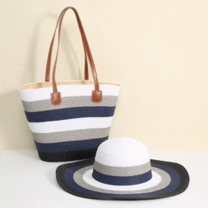 Fashion Straw Tote Bag Stripe Large Capacity Woven Shoulder Bag Square Zipper Woven Hat Vacation Top-Handle Bags 1