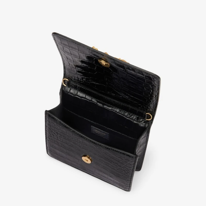 Roar Croc Embossed Handbag Women Genuine Crocodile Scale-effect Leather Signature Tiger Motif Crystal Embellishment Shoulder Bag 5