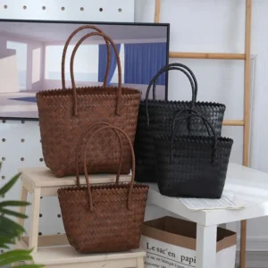 Casual PU Woven Handbags handle Woven Shopping Tote Bags Large Capacity Hollow Crochet Bag Female 1
