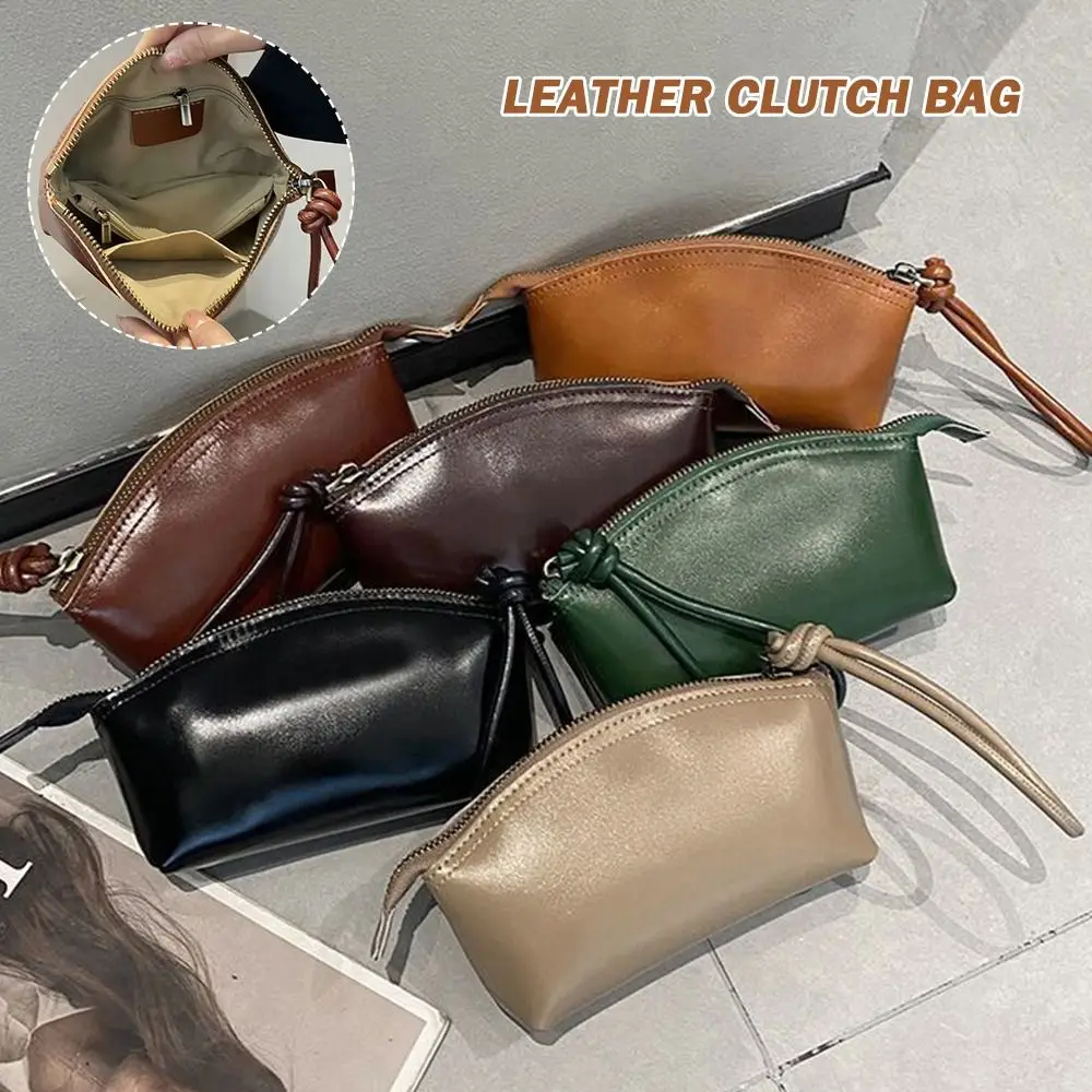Large Capacity Vegetable Tanned Leather Handbag Light Luxury Lightweight Shell Clutch Bag Simple Design Wrist Coin Purse 2