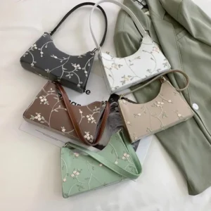 All-match Elegant Flower PU Leather For Girls Embroidery Korean Handbag Shoulder Bags Women Underarm Bag Mini Messenger Bags 1