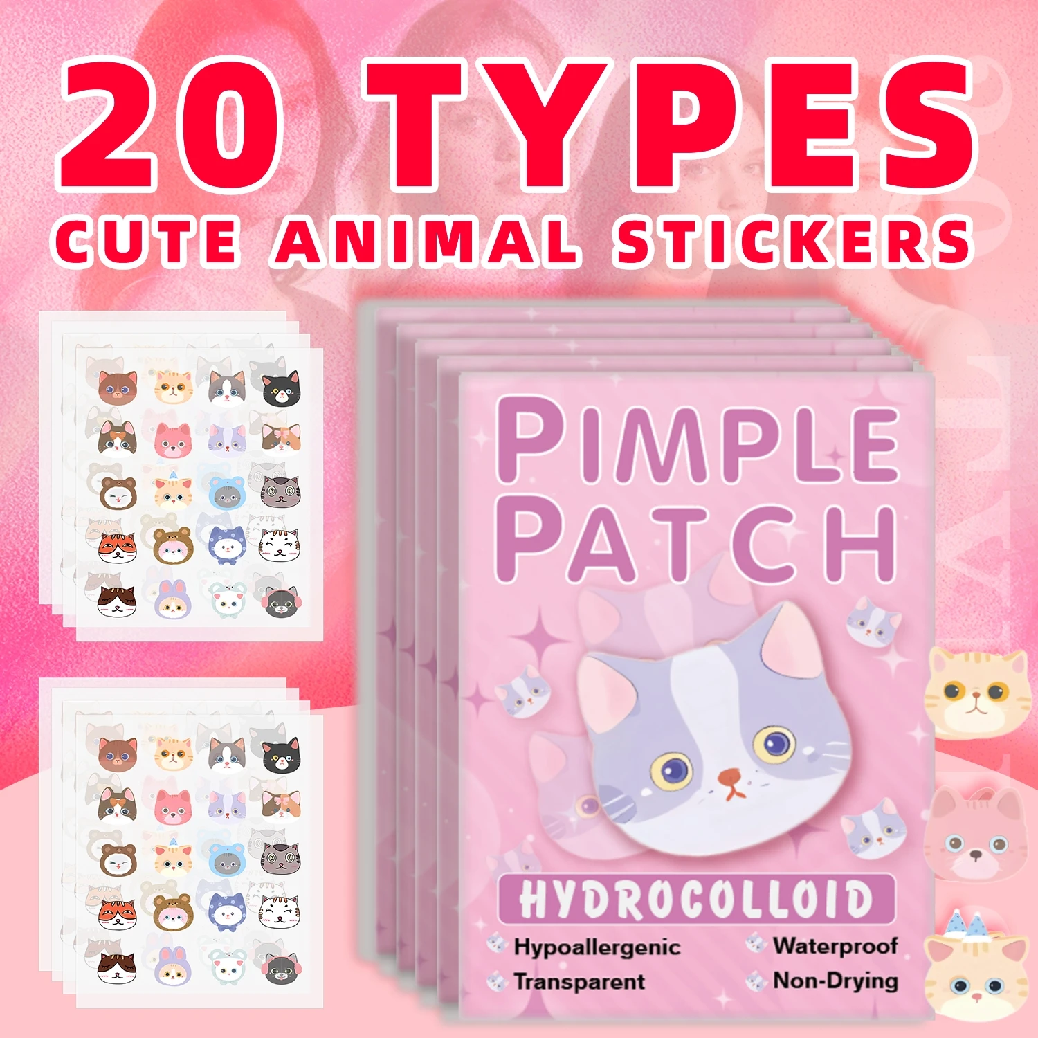 600pieces of cartoon cat acne patches, facial acne patches, concealer acne patches, and pimples patches. Ultra-thin and breathab 2