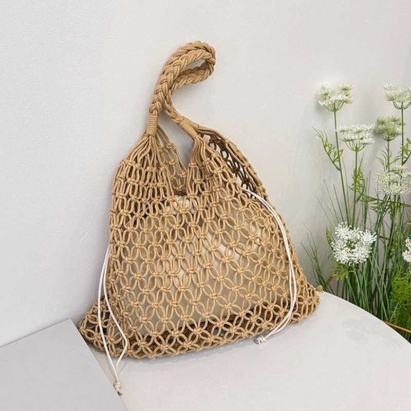 Summer Woven Bag for Women Handbags Handmade Knitted Beach Boho Shoulder Bag Large Tote Bag Hollow Out Shopping Bag 4