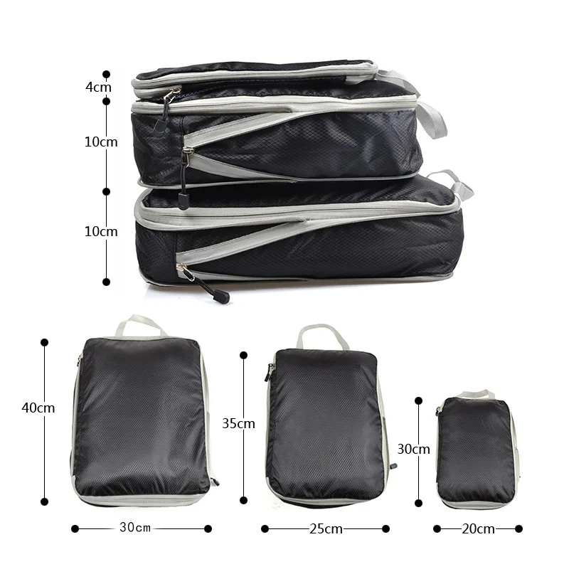 Foldable Compressible Packing Cubes, Waterproof Travel Storage Bag, Nylon Suitcase, Portable with Handbag, Luggage Organizer 2