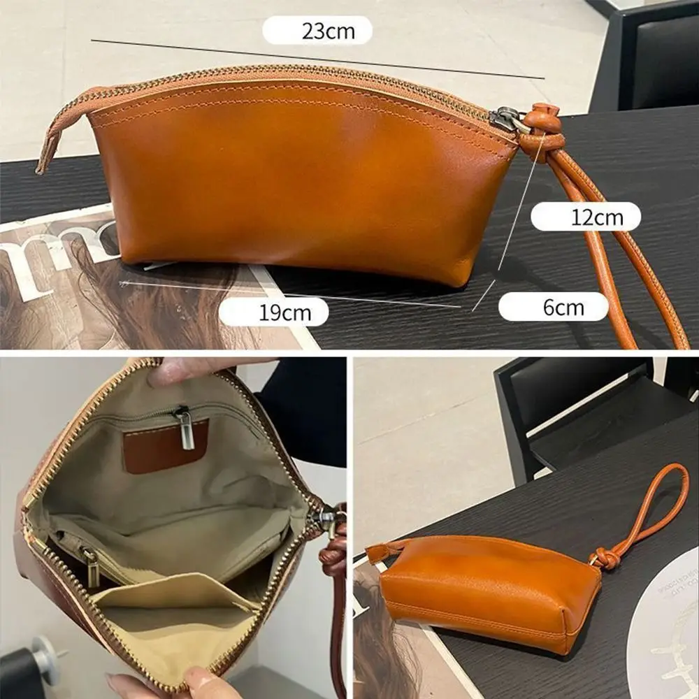Large Capacity Vegetable Tanned Leather Handbag Light Luxury Lightweight Shell Clutch Bag Simple Design Wrist Coin Purse 6