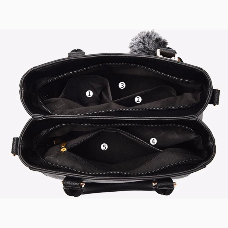 Embroidery Messenger Bags Women Leather Handbags Bags for Women Sac a Main Ladies hair ball Hand Bag 4