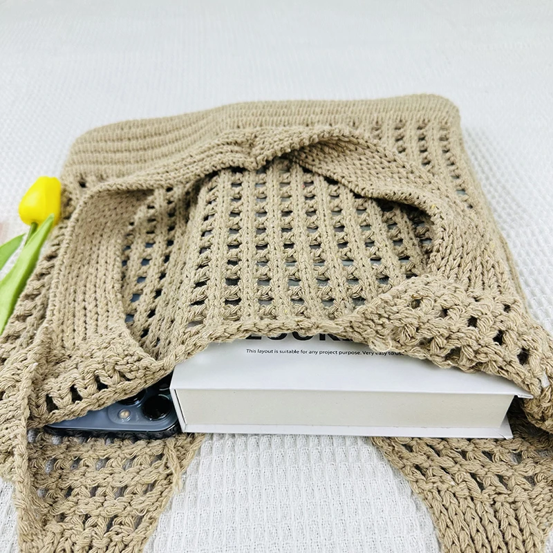 Vintage Hollow Design Woven Women Shoulder Bag Knitting Large Capacity Handbags Summer Travel Shopper Tote For Ladies Beach Bags 5