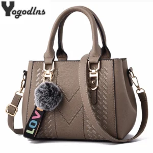Embroidery Messenger Bags Women Leather Handbags Bags for Women Sac a Main Ladies hair ball Hand Bag 1