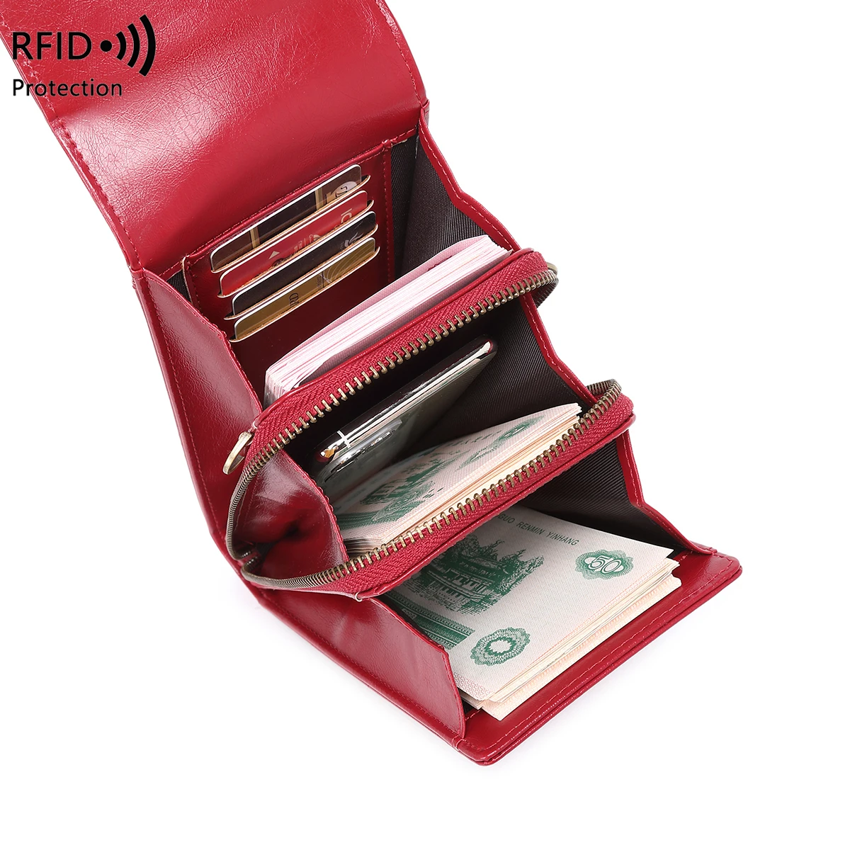 Retro Oil Wax Leather Mobile Phone Bag, RFID, Anti-theft, Brush, Vertical Shoulder Bag, Fashion Crossbody Wallet 4