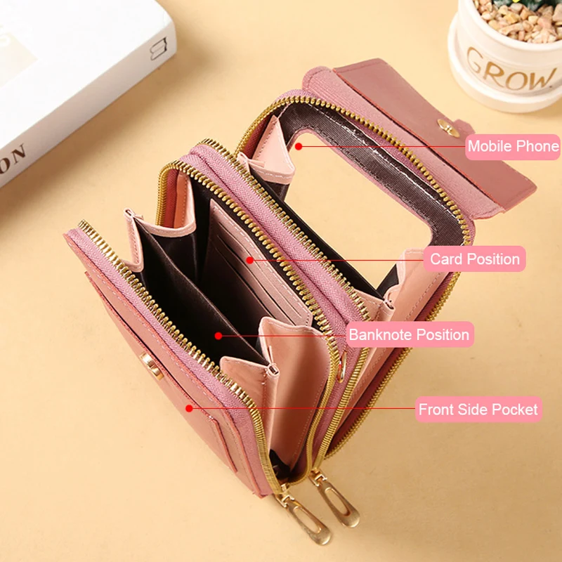 Touch Screen Cell Phone Women Bags Soft Leather Wallets Hand Purses Crossbody Bags for Women Small Handbag Cheap Women's Bags 6