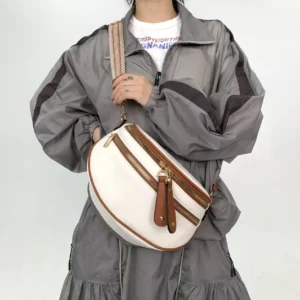Ladies' fashionable vegan leather saddle bag with multiple zipper pockets and versatile shoulder crossbody bag 1