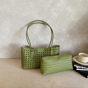 Women Summer Straw Woven Tote Bag, Hollow Out Design Beach Shoulder Bag, Large Capacity Casual Handbag for Vacation Daily Use 1