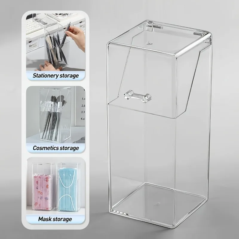 1pc Compact Desktop Storage Bucket with Lid Supply Organizers for Makeup Brush, and Cosmetic Accessories Dustproof, SpaceSaving, 5