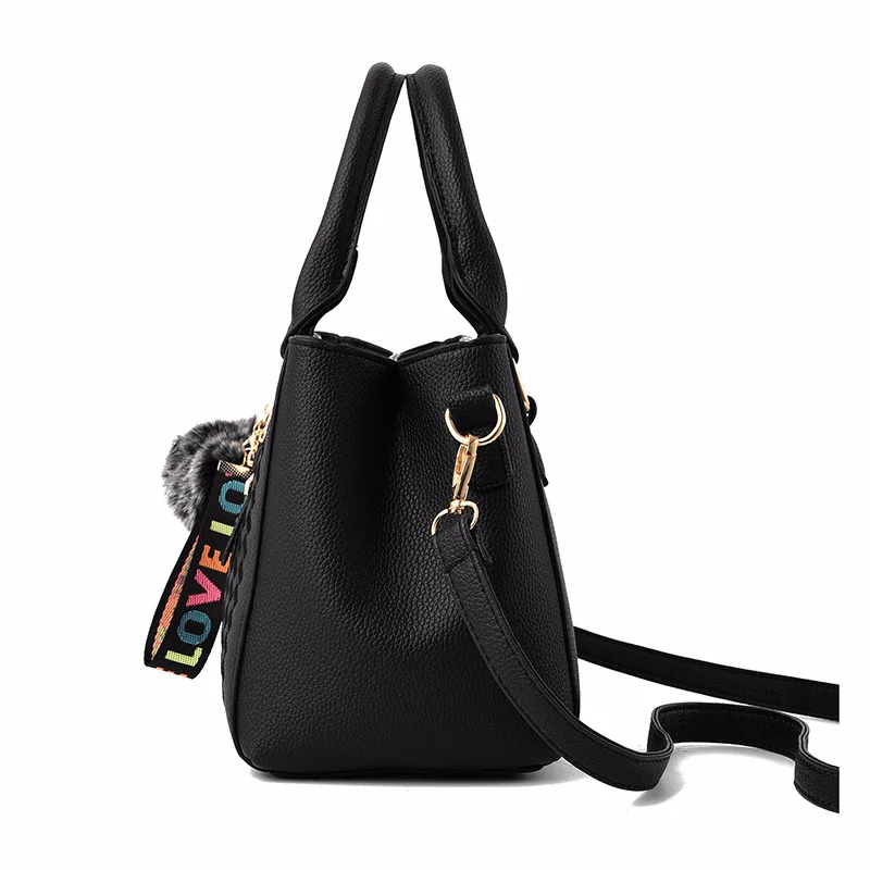 Embroidery Messenger Bags Women Leather Handbags Bags for Women Sac a Main Ladies hair ball Hand Bag 2