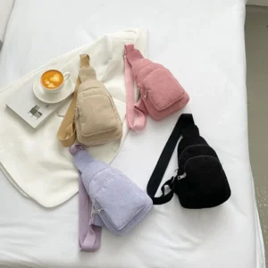 Solid Color Corduroy Chest Bag Gift Schoolbag Chest Pack Waist Bag Phone Storage Bag Coin Purse Corduroy Crossbody Bag Girl 1