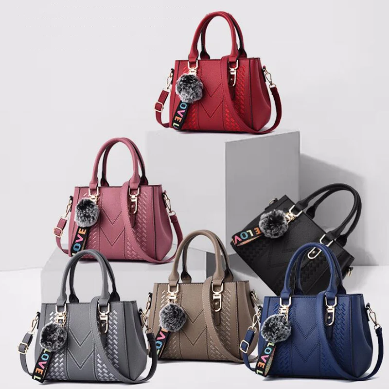 Embroidery Messenger Bags Women Leather Handbags Bags for Women Sac a Main Ladies hair ball Hand Bag 5