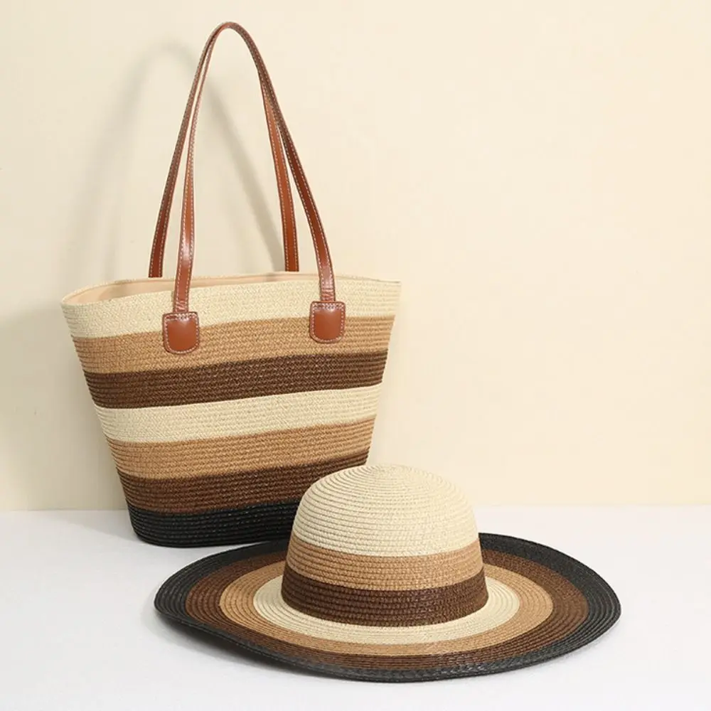 Fashion Straw Tote Bag Stripe Large Capacity Woven Shoulder Bag Square Zipper Woven Hat Vacation Top-Handle Bags 2