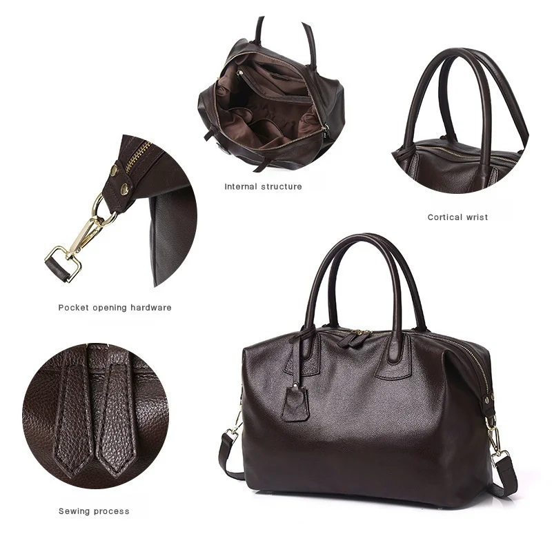Travel Duffle Bag Genuine Leather Single Shoulder Tote Bag Large Weekend Messenger Bag 4