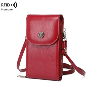 Retro Oil Wax Leather Mobile Phone Bag, RFID, Anti-theft, Brush, Vertical Shoulder Bag, Fashion Crossbody Wallet 1