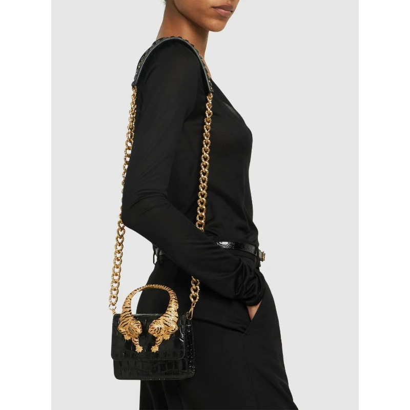 Roar Croc Embossed Handbag Women Genuine Crocodile Scale-effect Leather Signature Tiger Motif Crystal Embellishment Shoulder Bag 3