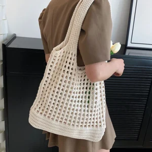 Vintage Hollow Design Woven Women Shoulder Bag Knitting Large Capacity Handbags Summer Travel Shopper Tote For Ladies Beach Bags 1