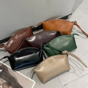Large Capacity Vegetable Tanned Leather Handbag Simple Design Lightweight Mobile Phone Bag Light Luxury Shell Clutch Bag 1