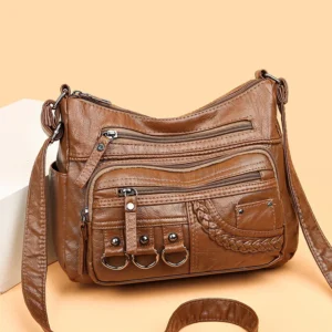 Vintage PU Crossbody Bag, Retro Multi Layer Shoulder Bag, Women's Fashion Handbag & Purse, Female Work Travel Messenger Bag 1