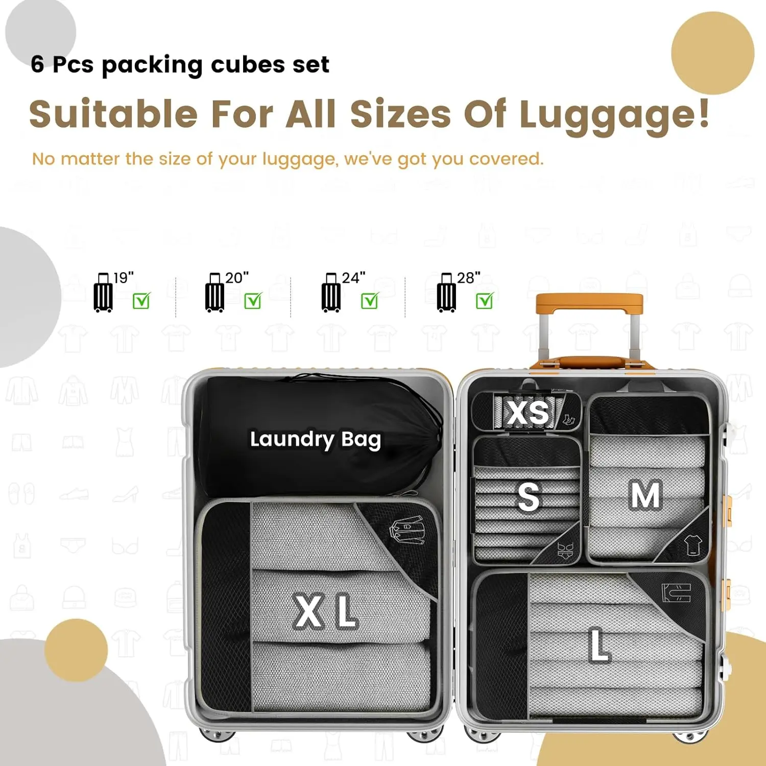 6PCS Travel Compressed Packing Cubes Storage Organizer Set With Shoe Bag Mesh Visual Luggage Portable Lightweight Suitcase Bag 4