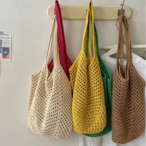 Leisure Large Capacity Cotton Woven Bag Women's Shoulder Bags Casual Straw Wicker Woven Ladies Handmade Beach Tote Messenger Bag 1